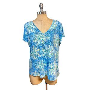 Lilly Pulitzer Etta V neck Blue & Green V-Neck Short Sleeve Top XL